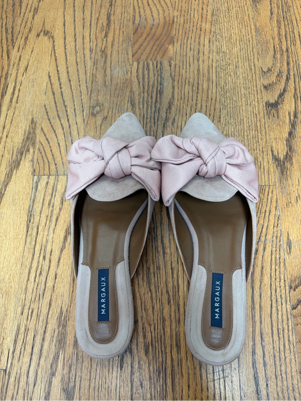 Margaux Blush Bow Pointed-Toe Slip-On Mules